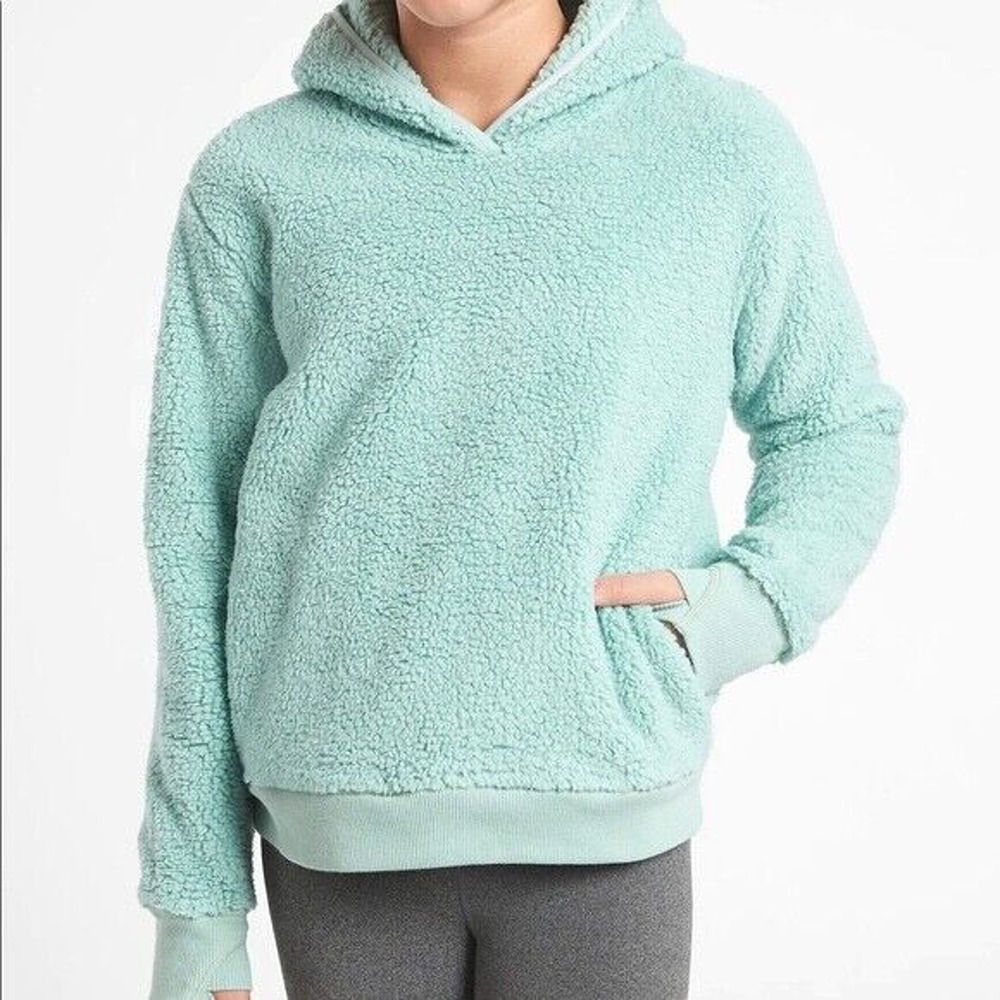 Athleta Girl Youth XXL So Snug Sherpa Hoodie Pullover Bluegrass Teal